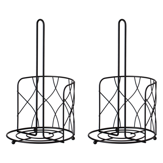 Freestanding Black Iron Towel Paper Holder Stand Roll Dispenser with Frame for Kitchen, Set of 2 - LEHADAR