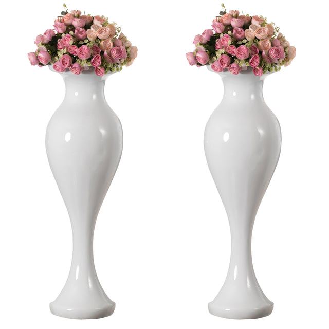 Set of 2 Large White Trumpet Design Modern Flower 32 Inch Tall Floor Vase - Contemporary Home Decor Accent for Living Room, Entryway, or Dining Room - Statement Piece with Versatile Styling Options - LEHADAR