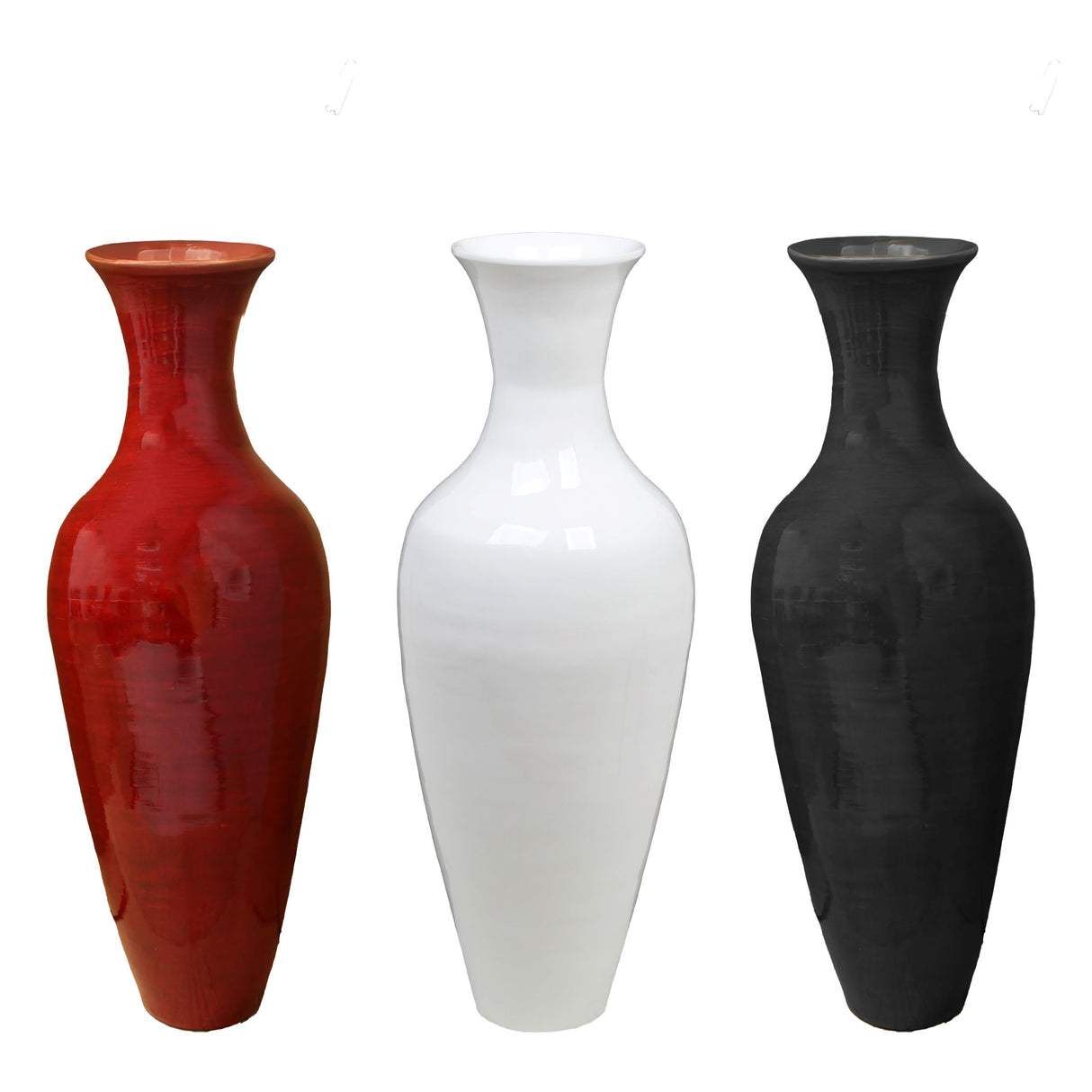 Elegant 3-Piece Tall Floor Vase Set - Glossy White, Black, and Red - 37.5" High, 14" Diameter - Premium Bamboo Construction - Modern Home Decor for Living Room, Hallway, Entryway and Office, Hotel - LEHADAR