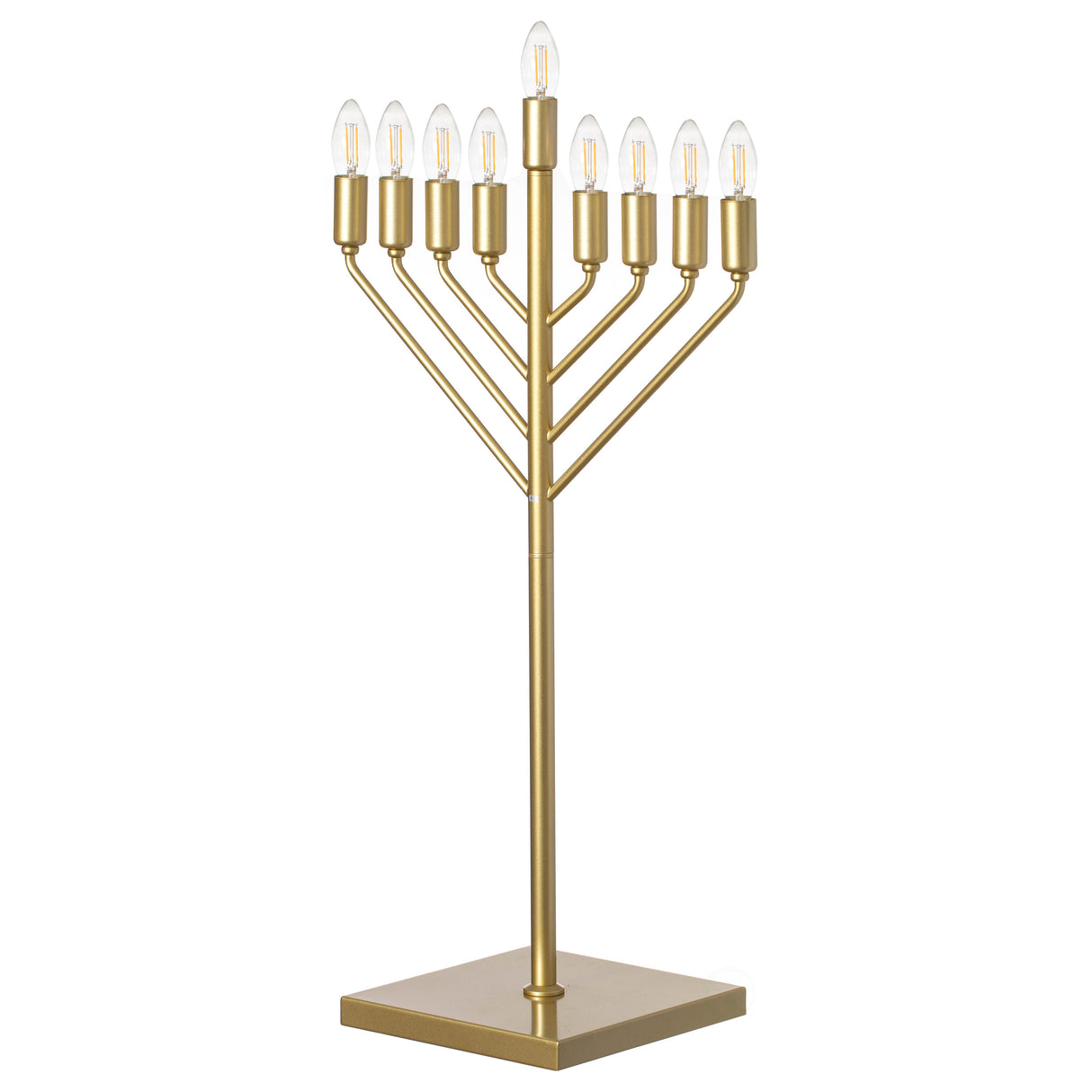 Chabad Style Gold Finish Hanukkah Menorah for Entryway, Living Room, Office, and Kitchen with LED Light Bulbs and Remote Control for Easy Daily Hanukkah Lighting Sequence