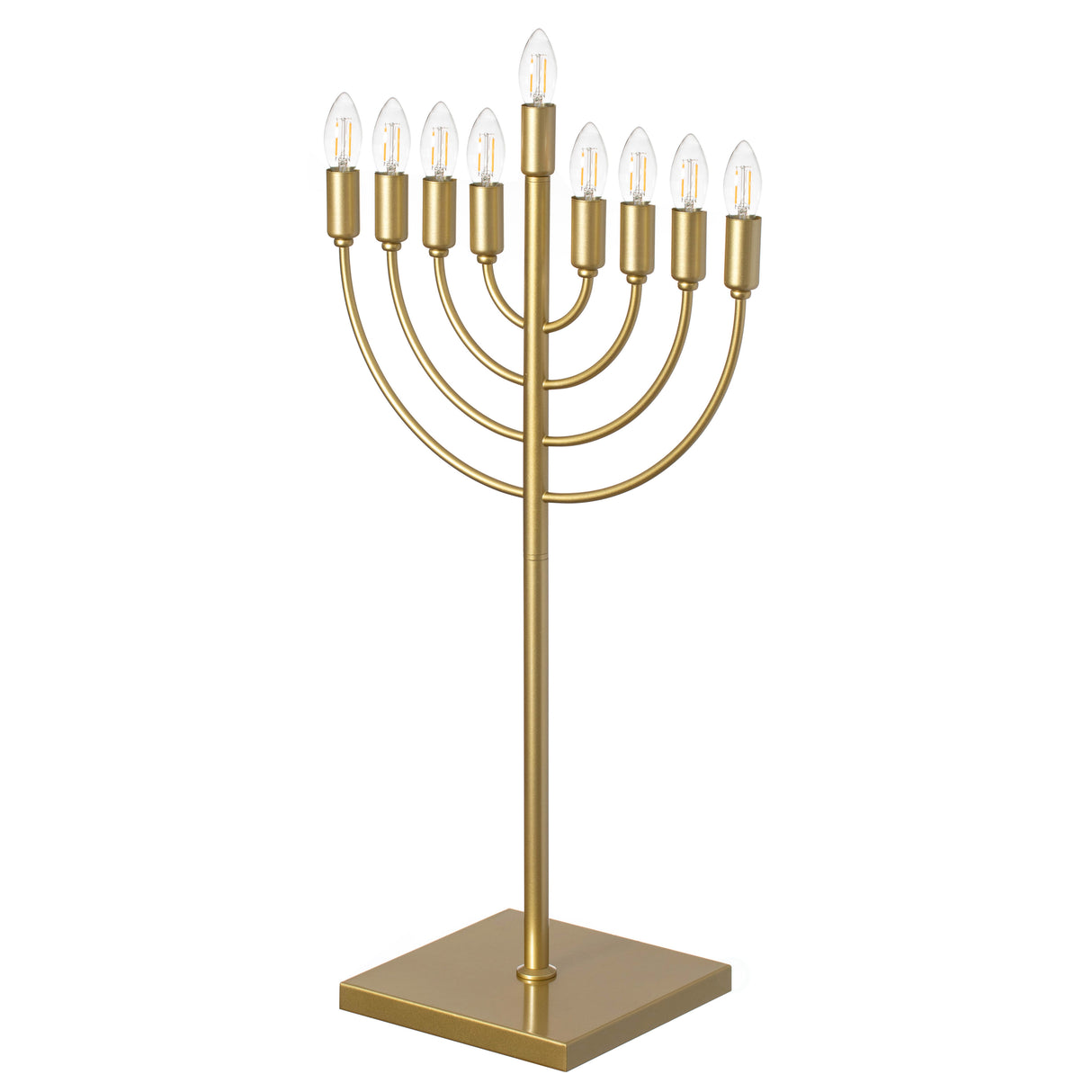 Gold Finish Modern Contemporary Hanukkah Menorah with Remote Control for Home, Office, or Kitchen, LED Light Bulbs, and Remote Control for Easy Daily Hanukkah Lighting Sequence