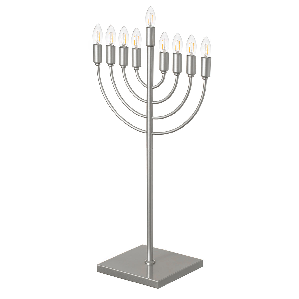 Silver Finish Modern Contemporary Hanukkah Menorah with Remote Control for Home, Office, or Kitchen, LED Light Bulbs, and Remote Control for Easy Daily Hanukkah Lighting Sequence