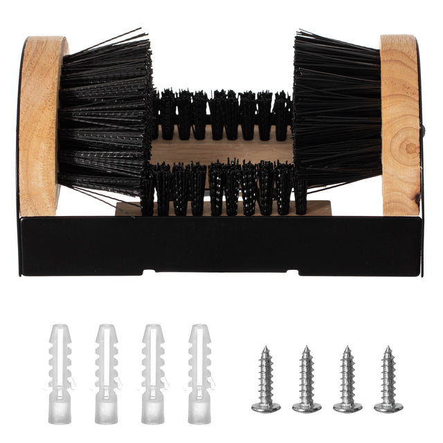 Gardenised Heavy-Duty Metal and Wooden Base Shoe Cleaner and Boot Scraper, Portable or Floor-Mounted Scrubbing Brush for Indoor and Outdoor Use, All Weather Boot Cleaner - Removes Mud, Snow and Sand, Wooden - LEHADAR