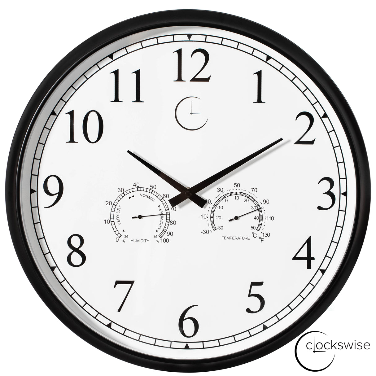 18-inch Large Outdoor Wall Clock Thermometer Combo, Waterproof Hygrometer Silent Battery Operated Clocks Timepiece Garden Weather Master Station for Home Indoor or Patio Pool Photography Props Black - LEHADAR