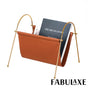 Fabulaxe 12-in Gold-Tone Metal Frame with Brown Leatherette Sling Magazine Holder for Living Rooms, Home Offices, and Waiting Areas - for Office Desk Accessories, Organizing Magazines and Newspapers - LEHADAR