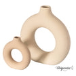 9-Inch Large and 5-Inch Small Decorative Hollow Ceramic Donut Table Vase - Handmade, Minimalist Boho Style for Modern Home Decor in Living Room, Home Office, Dining Room and Entryway Console Table - LEHADAR