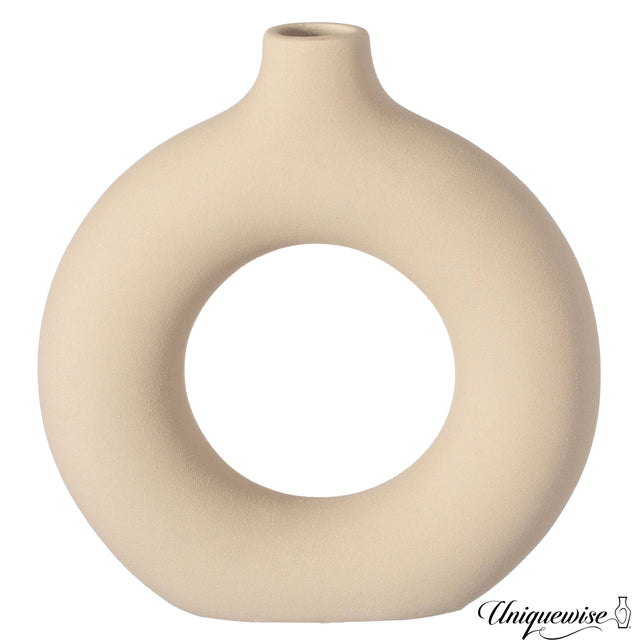 9-Inch Decorative Large Hollow Ceramic Donut Table Vase - Handmade, Minimalist Boho Style, Perfect for Modern Home Decor in Living Room, Home Office, Bedroom, Dining Room and Entryway Console Table - LEHADAR