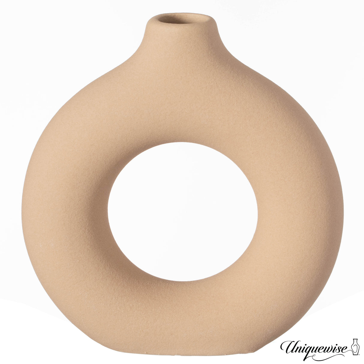 5-Inch Decorative Small Hollow Ceramic Donut Table Vase - Handmade, Minimalist Boho Style, Perfect for Modern Home Decor in Living Room, Home Office, Bedroom, Dining Room and Entryway Console Table - LEHADAR