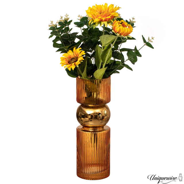 12-Inch Decorative Orange Tall Glass Vase - Modern Minimalist Decor for Parties, and Special Events - Perfect Centerpiece for Coffee Tables, Living Rooms, Dining Tables, Offices, and Farmhouse Decor - LEHADAR