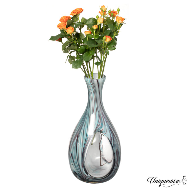 Uniquewise 16-Inch Multitone Glass Table Vase in Blue Hue - Minimalist, Decorative Boho Vase with Rustic Farmhouse Style, Home Decor - Living Room, Bedroom Table, Kitchen Shelf, or Office Desk Decor - LEHADAR