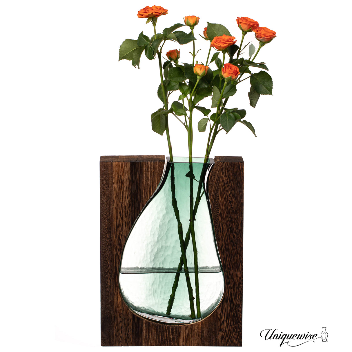 12-Inch Wood and Glass Inlay Vase - Merging the Natural Warmth and Texture of Wood with the Elegance and Color of Glass, Perfect for Enhancing Home Decor, Office Desk, Kitchen Table or Living Room - LEHADAR