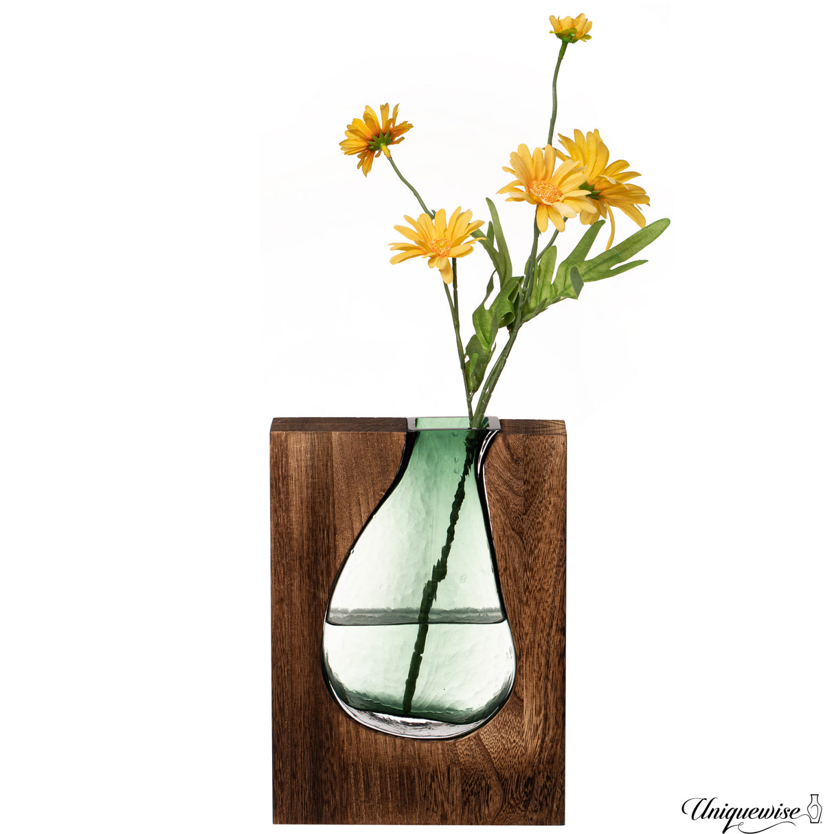 10-Inch Wood and Glass Inlay Vase - Merging the Natural Warmth and Texture of Wood with the Elegance and Color of Glass, Perfect for Enhancing Home Decor, Office Desk, Kitchen Table or Living Room - LEHADAR