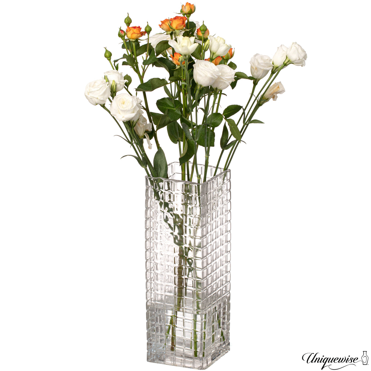 12-Inch Square Frosted Clear Glass Table Vase - A Timeless Centerpiece for Dining Tables, Living Rooms, Bedrooms, Hotel Reception Areas and Conference Rooms, Ideal for Weddings and Special Occassions - LEHADAR
