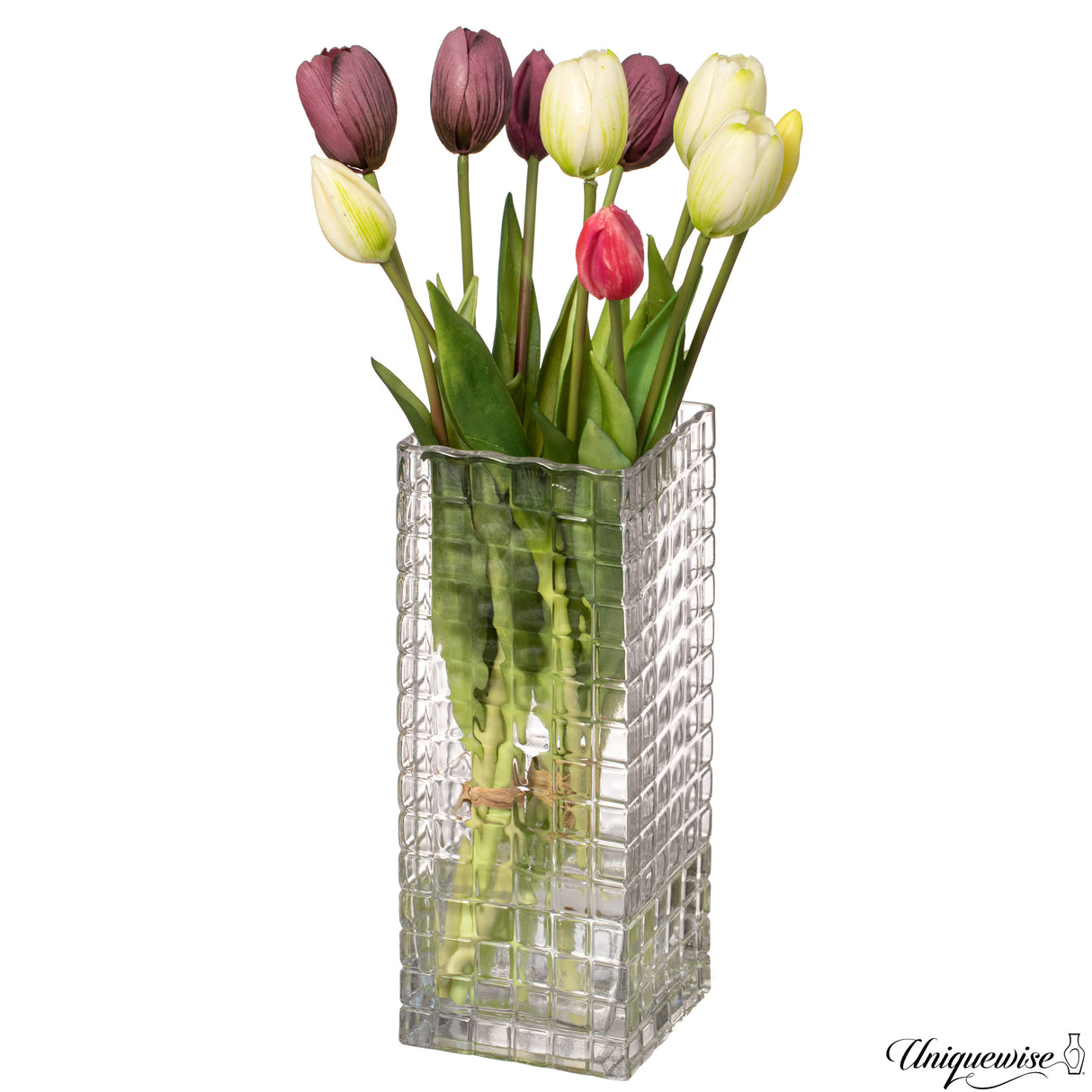 10-Inch Square Frosted Clear Glass Table Vase - A Timeless Centerpiece for Dining Tables, Living Rooms, Bedrooms, Hotel Reception Areas and Conference Rooms, Ideal for Weddings and Special Occassions - LEHADAR