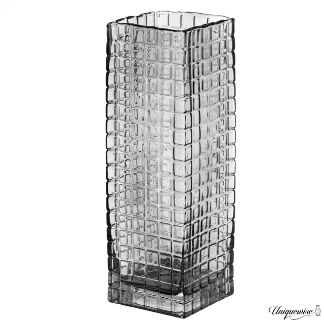12-Inch Square Frosted Gray Glass Table Vase - A Timeless Centerpiece for Dining Tables, Living Rooms, Bedrooms, Hotel Reception Areas and Conference Rooms, Ideal for Weddings and Special Occassions - LEHADAR