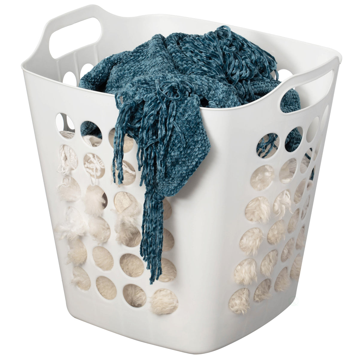 Flexible Plastic Laundry Basket - Square Storage Hamper with Side Handles for Easy Carrying - Versatile Organizer for Laundry, and Household Storage, White 50 Litter - LEHADAR