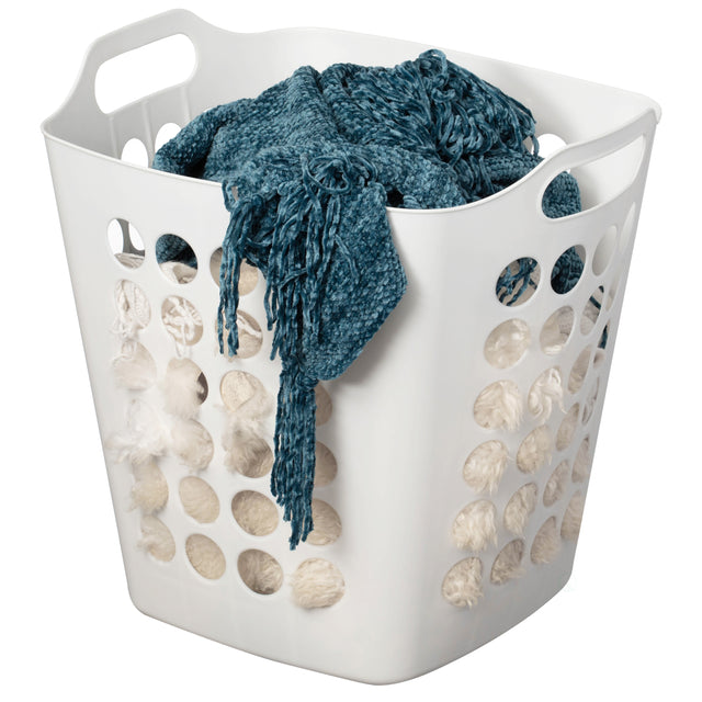 Flexible Plastic Laundry Basket - Square Storage Hamper with Side Handles for Easy Carrying - Versatile Organizer for Laundry, and Household Storage, White 50 Litter - LEHADAR