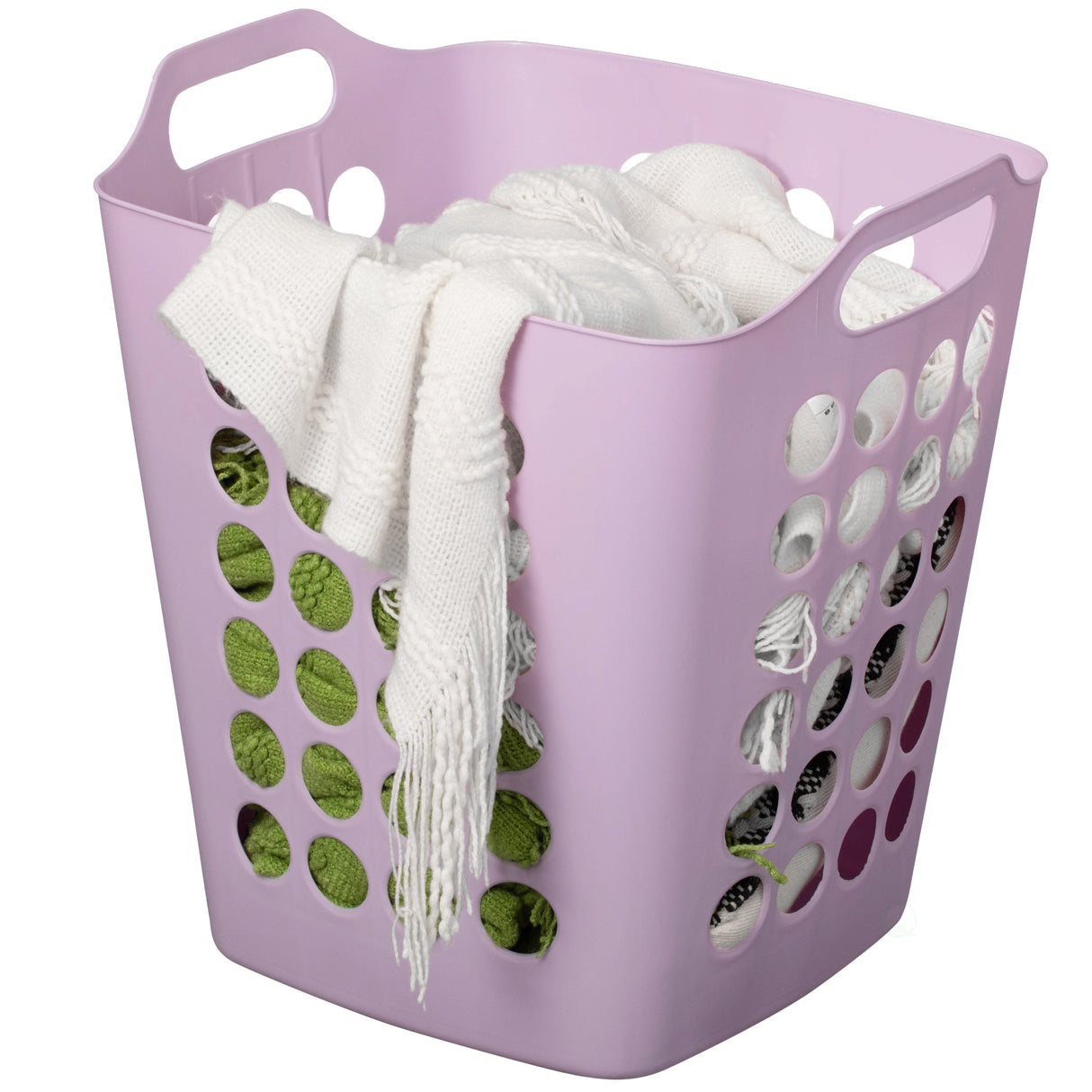 Flexible Plastic Laundry Basket - Square Storage Hamper with Side Handles for Easy Carrying - Versatile Organizer for Laundry, and Household Storage, Purple 50 Litter - LEHADAR