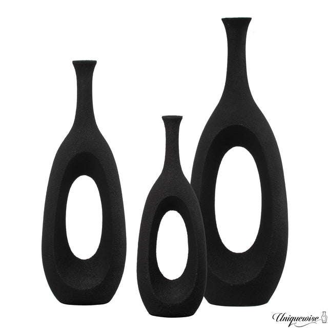 Set of 3 Frosted Black Fiberglass Tall Floor Vase - Decorative Vase for Modern Home Decor, Perfect for Living Room, Home Office, Bedroom, Kitchen, Coffee Bar, Farmhouse Decor, and Wedding Centerpieces - LEHADAR