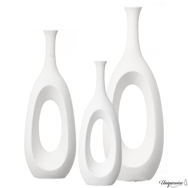 Set of 3 Frosted White Fiberglass Tall Floor Vase - Decorative Vase for Modern Home Decor, Perfect for Living Room, Home Office, Bedroom, Kitchen, Coffee Bar, Farmhouse Decor, and Wedding Centerpieces - LEHADAR