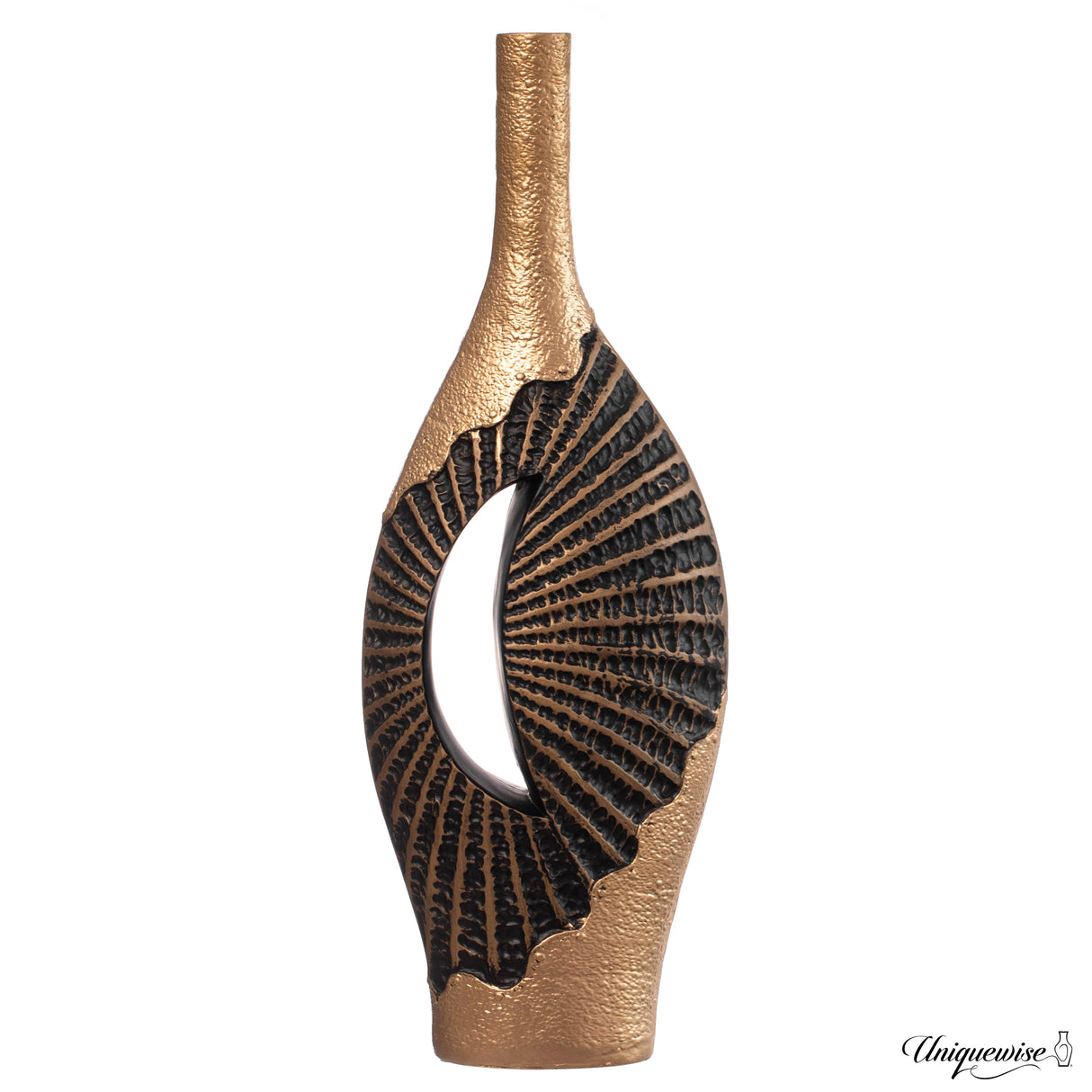 27-Inch Fiberglass Vintage Farmhouse Floor Vase, Boho Wedding Centerpiece - Unique Black and Gold Rustic Design Tall Vase - Perfect Decoration for Living Room, Bedroom, Entryway, Hallway and Kitchen - LEHADAR
