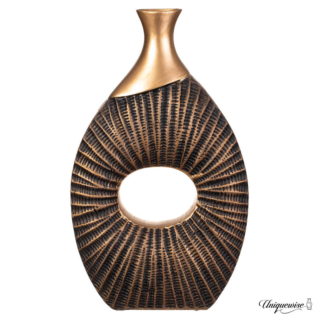 19-Inch Black and Gold Farmhouse Vase - Decorative Piece for Boho Kitchen, Bedroom Table, Home Office, Living Room or Shelf Decor - Large Vase for Console, Coffee Table, and Entryway Centerpieces - LEHADAR