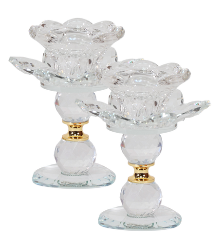2 Pcs Crystal Candle Holder with Gold 4.5" - LEHADAR