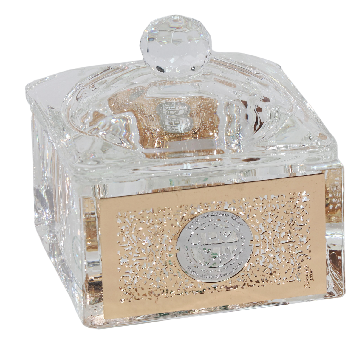 Crystal-Silver Dish with Cover - Gold Metal 3" - LEHADAR