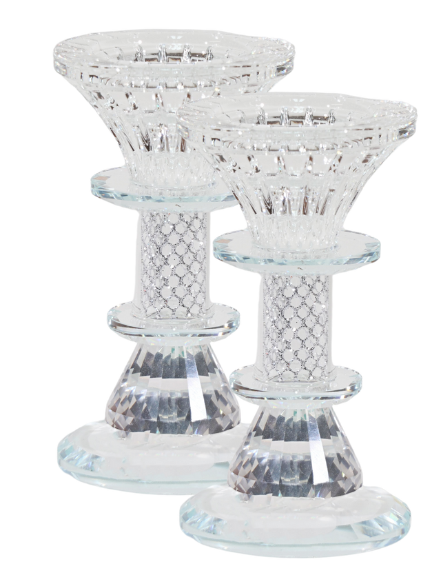 Crystal Candlestick with Silver Paper Filling 5" - LEHADAR