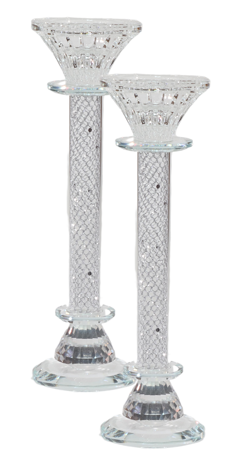 Crystal Candlestick with Silver Paper Filling 9.5" - LEHADAR