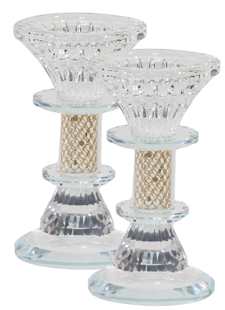 Crystal Candlestick with Gold Paper Filling 5" - LEHADAR