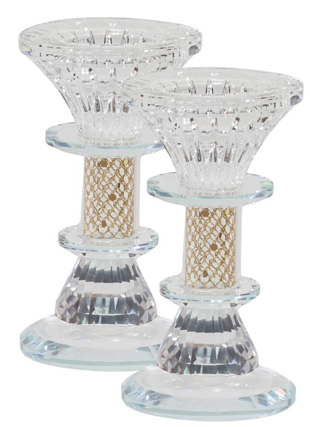 Crystal Candlestick with Gold Paper Filling 5" - LEHADAR