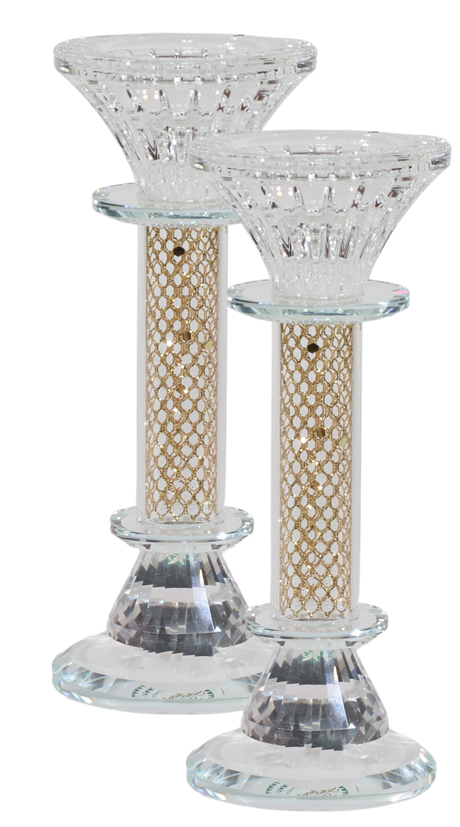 Crystal Candlestick with Gold Paper Filling 7" - LEHADAR