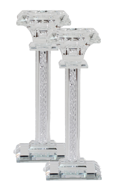 Crystal Square Candlestick with Silver Paper Filling 7" - LEHADAR