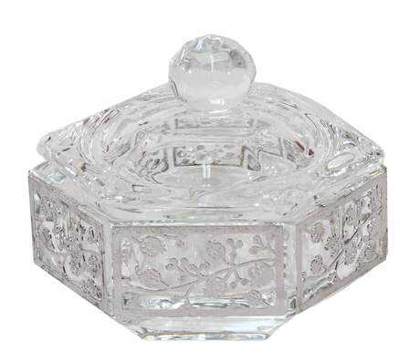 Hexagon Crystal Dish with 3 Legs Floral Metal 2.25" - LEHADAR