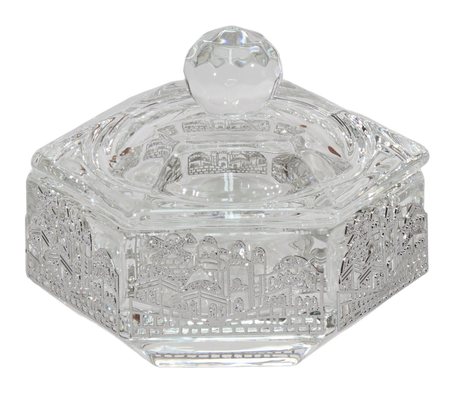 Hexagon Crystal Dish with 3 Legs Jerusalem Metal 2.25" - LEHADAR