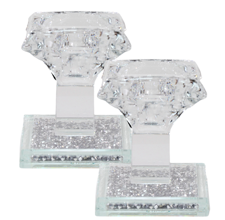 Crystal Candle Holder - Silver Filling Stand 4"L x 3"W x 3.5H - LEHADAR