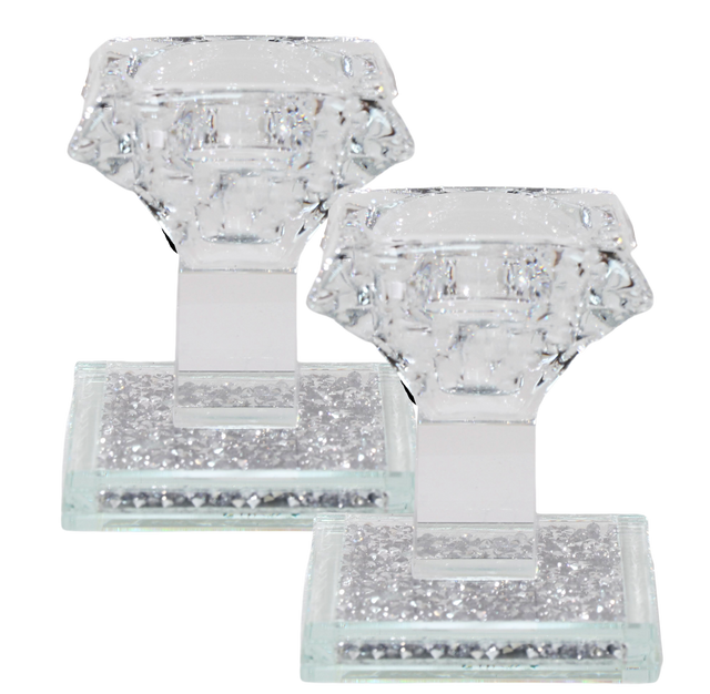 Crystal Candle Holder - Silver Filling Stand 4"L x 3"W x 3.5H - LEHADAR