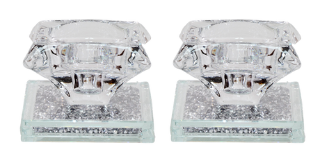 Crystal Candle Holder - Silver Filling Stand 4"L x 3"W x 2"H - LEHADAR