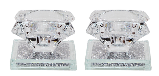 Crystal Candle Holder - Silver Filling Stand 4"L x 3"W x 2"H - LEHADAR
