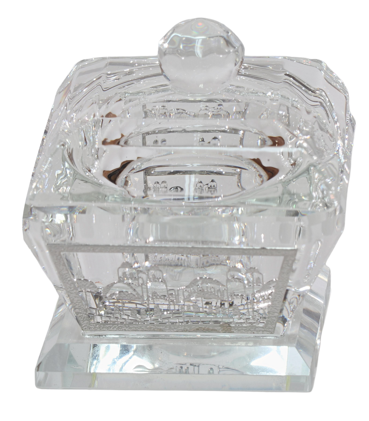 Crystal Salt/Honey Holder with lid- Silver metal 2"x2"