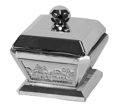 Silver Crystal Salt/Honey Holder with Lid - metal 2"x2" - LEHADAR