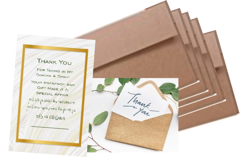 5 Kallah/Tenoyim Thank You Cards & Envelopes 4"x6" - LEHADAR