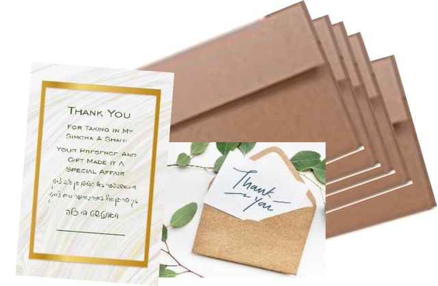 5 Kallah/Tenoyim Thank You Cards & Envelopes 4"x6" - LEHADAR