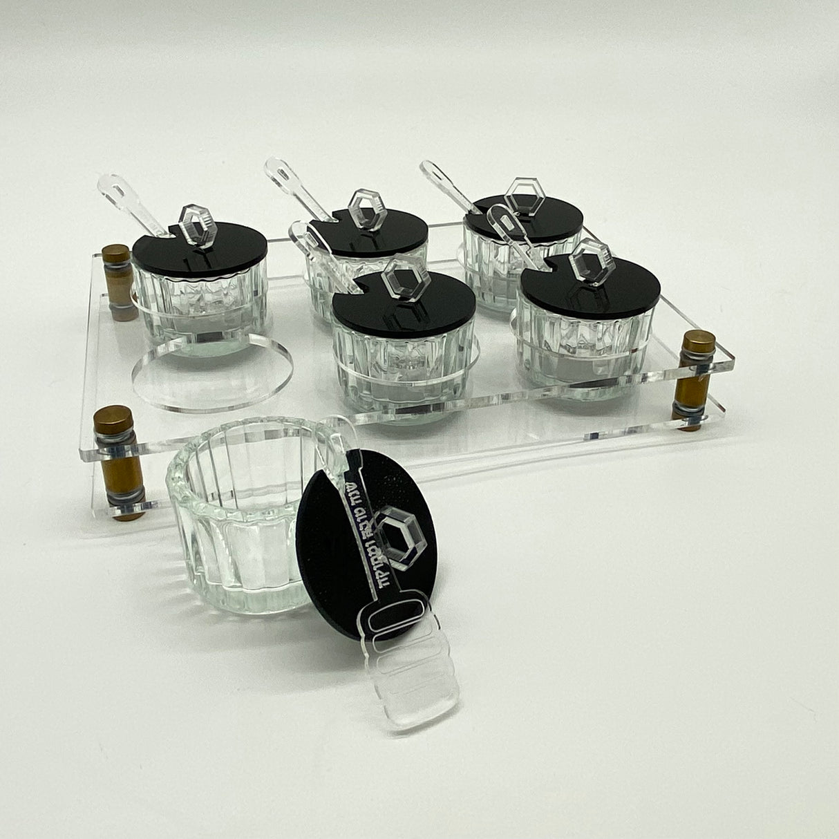 Luxury Rosh Hashanah Honey Dish Set – 6 Acrylic Honey Bowls with Engraved “Shanah Tovah” Spoons