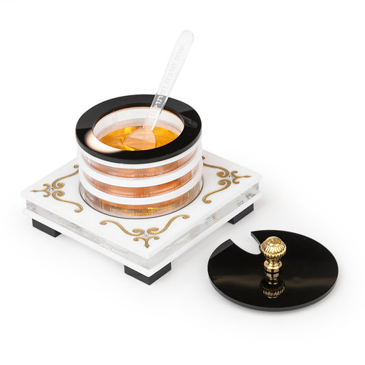 Majestic Honey Dish Engraved GD/SL/BK W/Crystals
