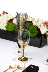 Majestic Wine Glass and Feather Decor Engraved GD/SL/BK W/Crystals (Pack of 4)