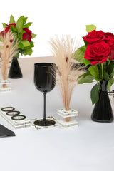 Majestic Wine Glass and Feather Decor Engraved GD/SL/BK W/Crystals (Pack of 4)