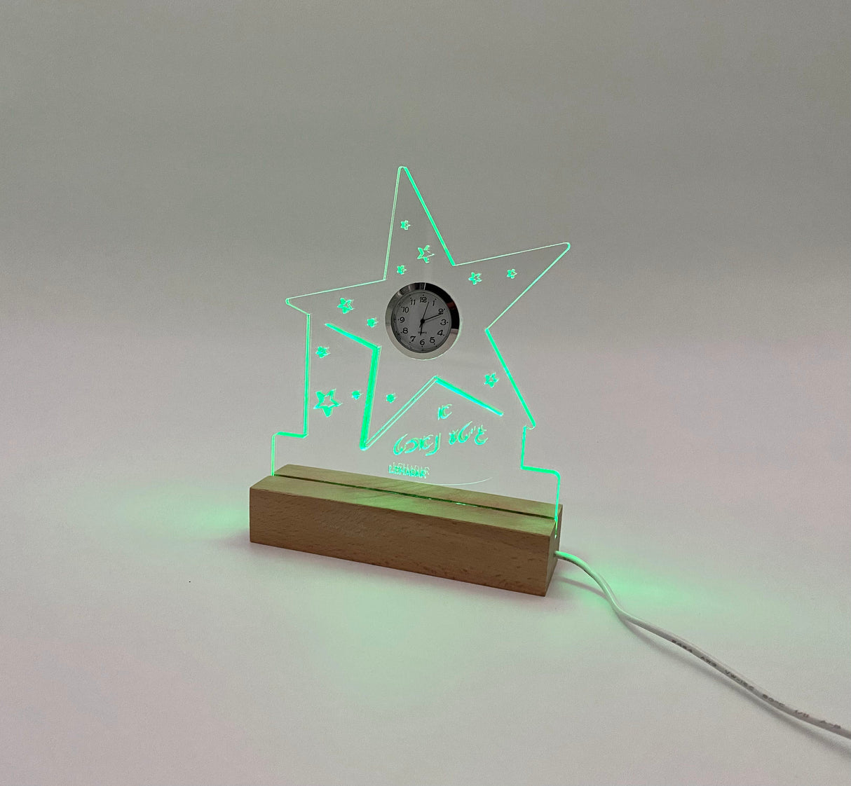 Star Night Lamp And Clock LED Wooden Base