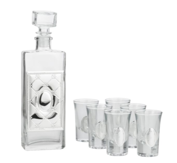 Liquer Set Bottle + 6 Cups Chess Silver - LEHADAR